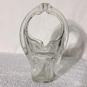 Vintage MCM Murano Art  Glass Clear Crystal Basket